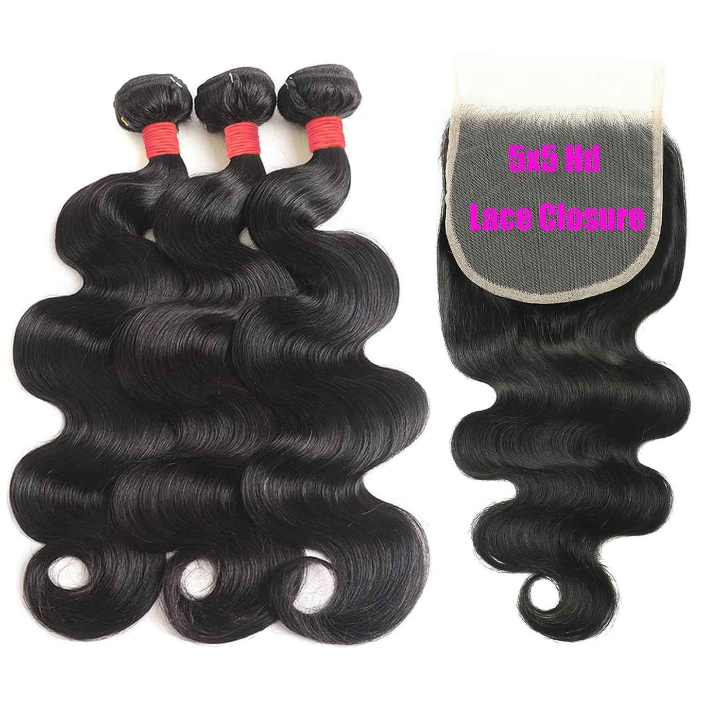 Human Hair Bundles with Closure 12A Body Wave Bundles Human Hair With Closure 100% Unprocessed Brazilian Virgin Raw Hair Bundles Extensions Double Weft (20 22 24 +18)