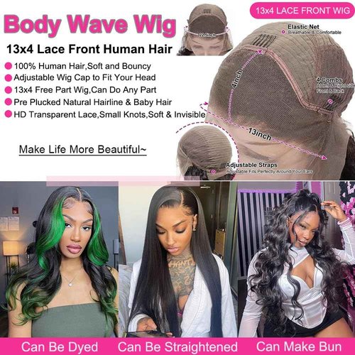 BELE 20 Inch Body Wave Lace Front Wigs Human Hair Pre Plucked With Bleached Knots Glueless 13x4 HD Lace Frontal Wigs 180 Density Natural Color 100% Brazilian Virgin Human Hair Wig For Women