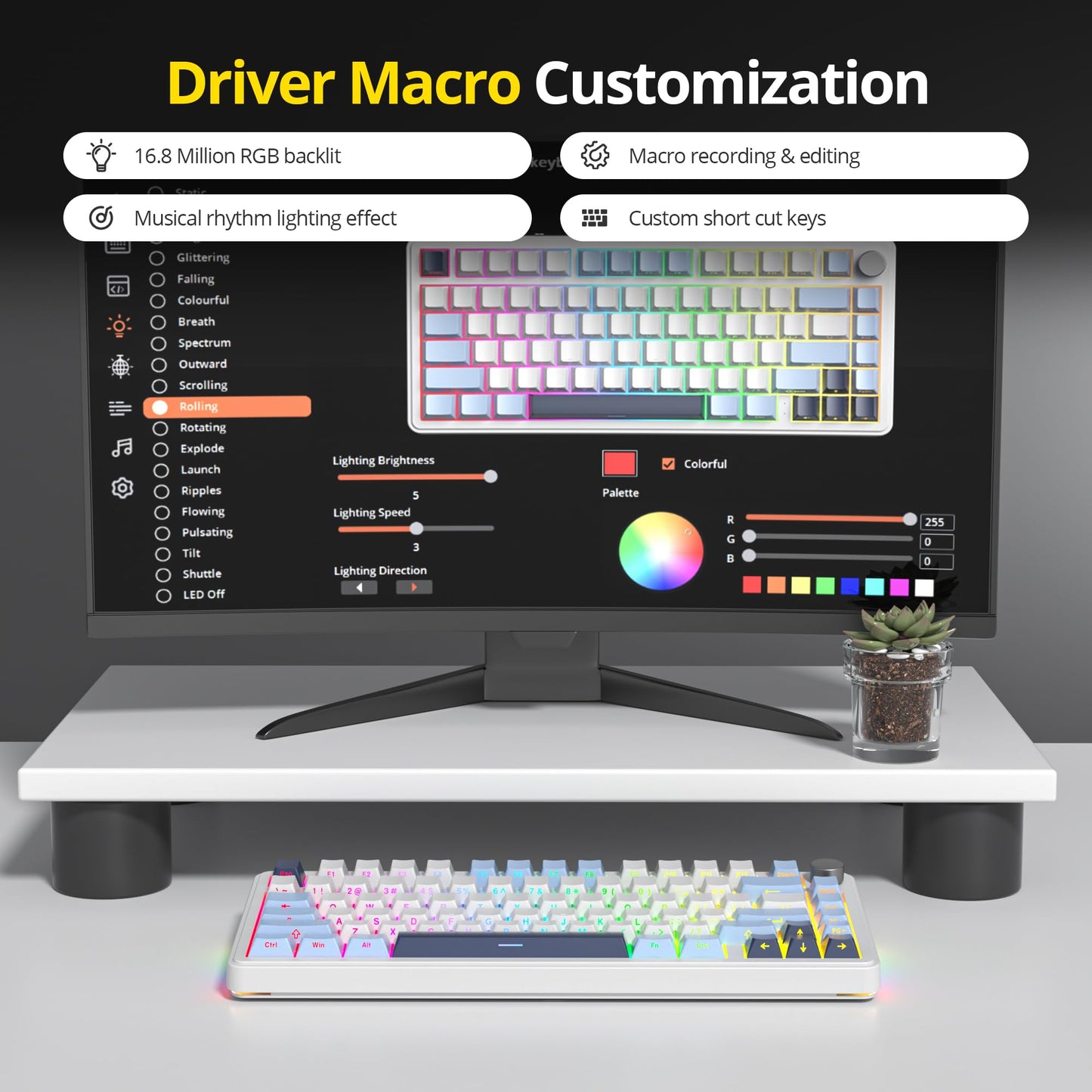 surmen M75 75% Wireless Creamy Keyboard with Gasket, Pre-lubed Triple Mode Bluetooth Mechanical Gaming Keyboard BT5.0/2.4Ghz/USB with Sound Absorbing Pads Hot-Swap(Sky Blue)