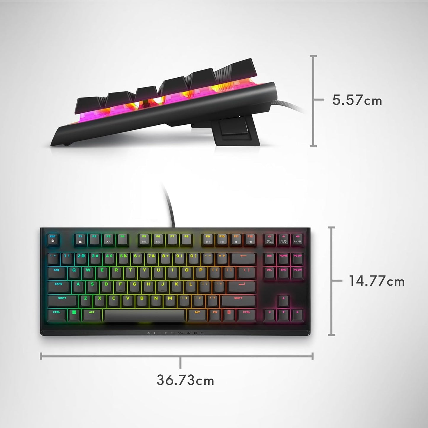 Alienware Low-Profile RGB Gaming Keyboard AW510K Light, Alienfx Per Key RGB Lighting, Media Controls and USB Passthrough, Cherry MX Low Profile Red Switches, Lunar light