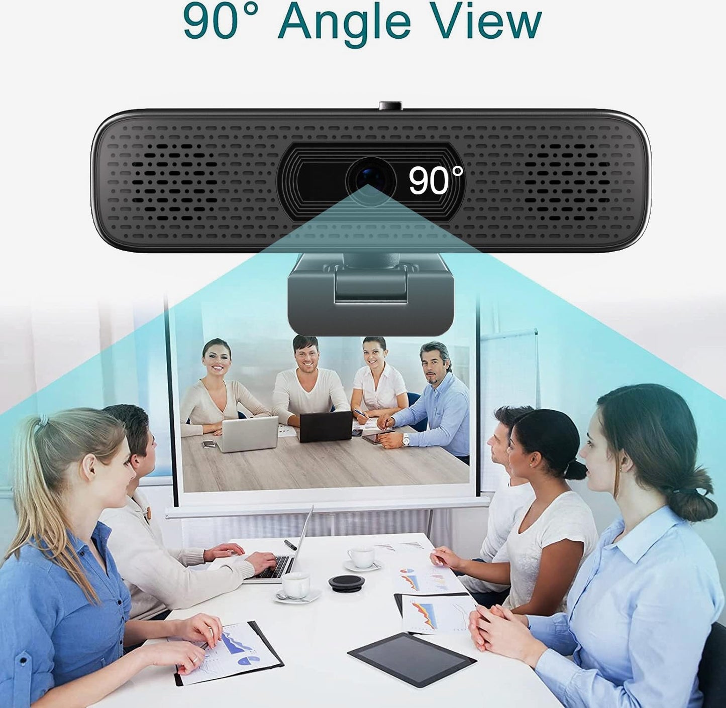 2K HD Webcam with 2 Speakers & Built-in Microphone for Computer Laptop,90 Degree View Angle Desktop USB Stream Camera with Privacy Cover for Conferencing Video Call/Network Teaching/YouTube/Skype