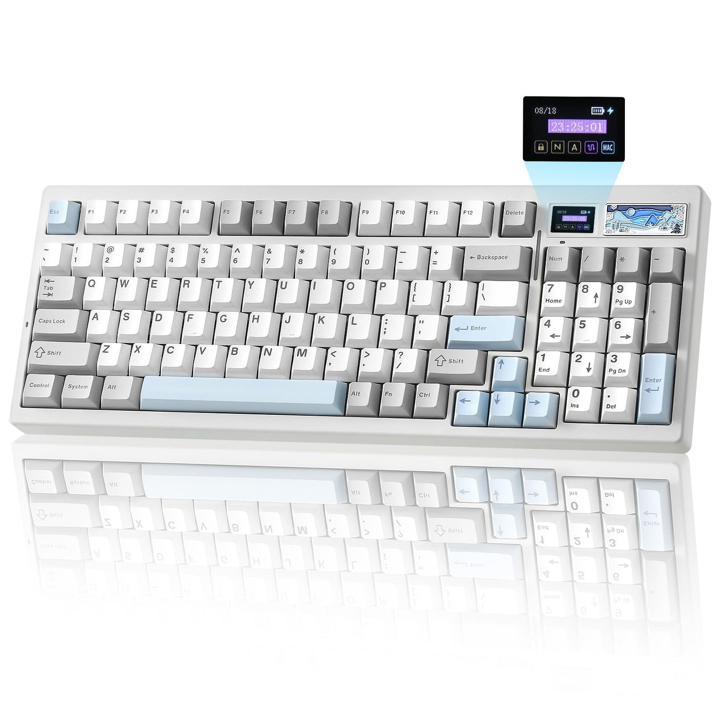 YUNZII IF99 Wireless Mechanical Gaming Keyboard with Smart LCD Display, QMK/VIA Programmable BT/2.4G/USB-C Gasket Mounted Hot Swap RGB 96% Layout for Mac/Win (White, Gateron Zero Switch)
