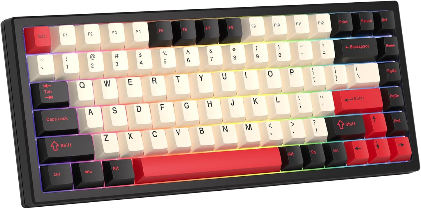 75% Wireless Gaming Keyboard RGB Triple Mode Hot Swappable Mechanical Keyboards PBT Keys Gasket Creamy Custom Keybad Quiet White Switch for Win/MAC