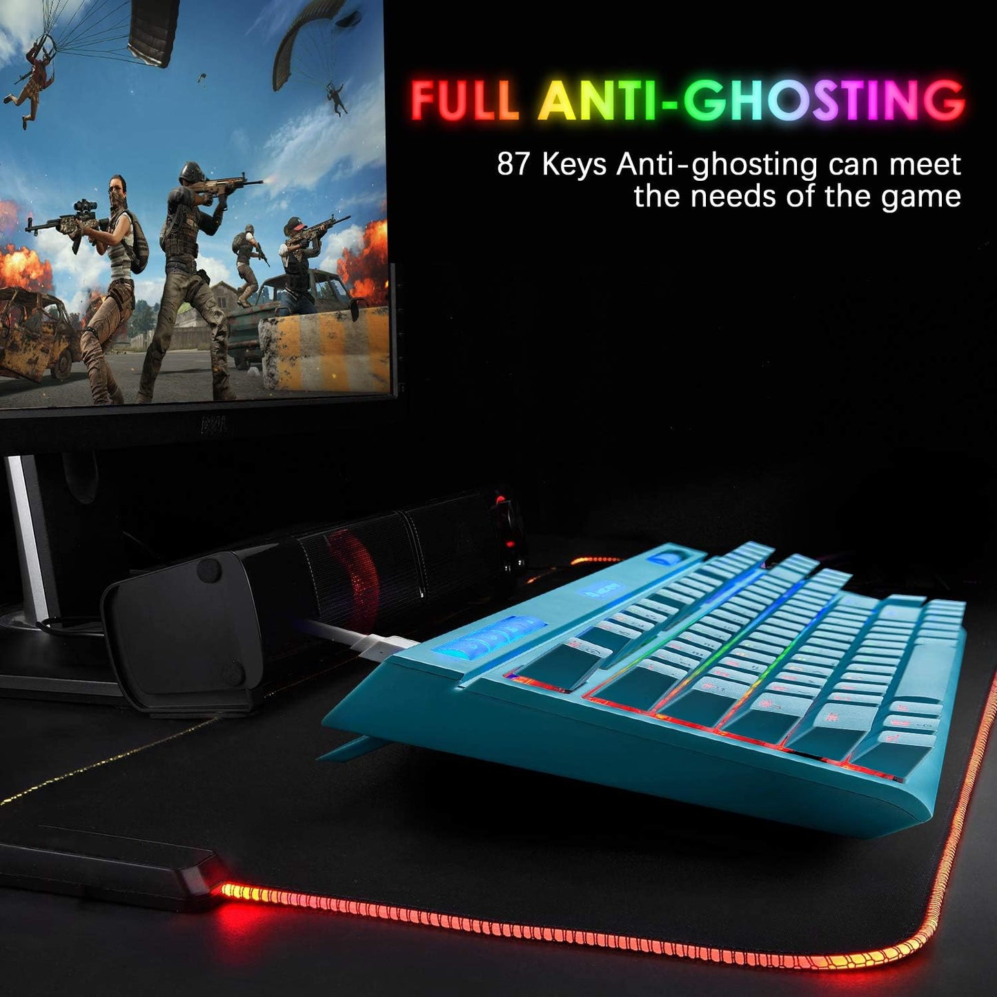 ZIYOU LANG Mechanical Gaming Keyboard, 87 Keys Chroma RGB LED Backlit, Blue Switch, USB-C, PC/Mac Compatible