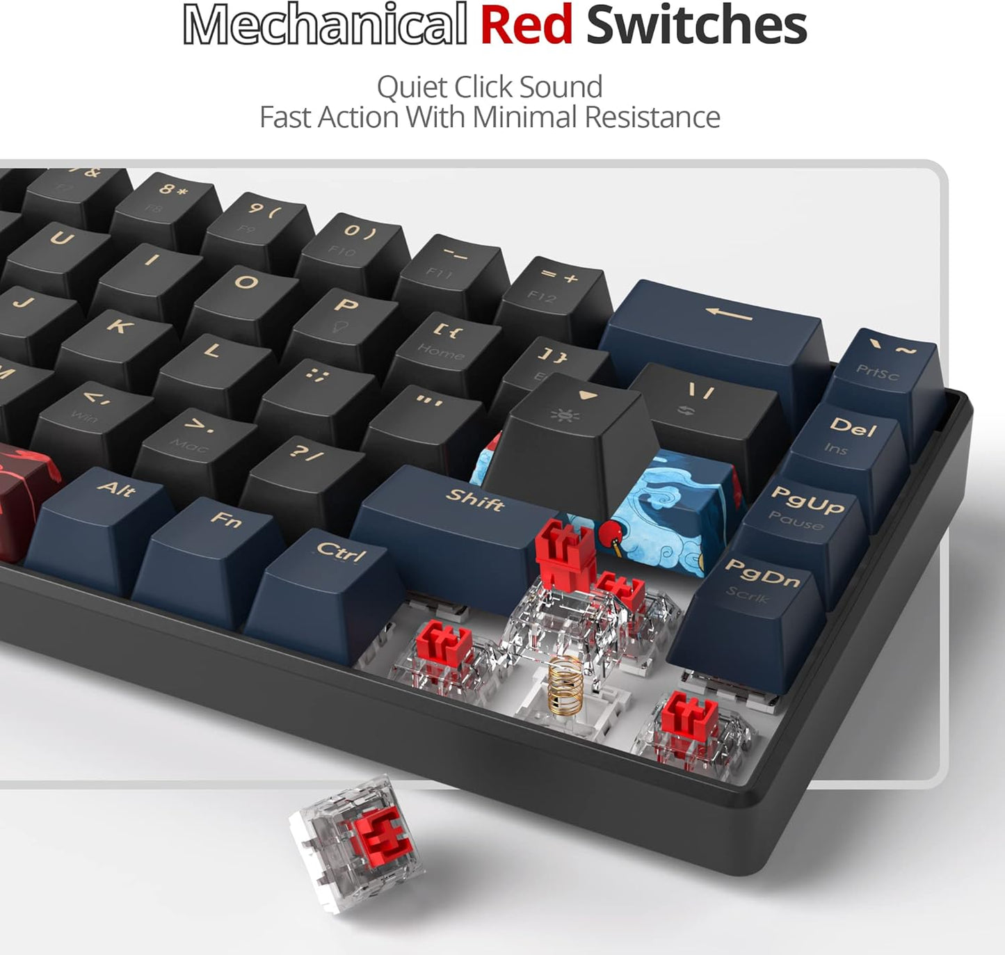 60 Percent Gaming Keyboard Mechanical with Linear Red Switch, 65% Wired Ultra-Compact Mini Keyboard Rainbow with PBT Keycaps for Ps4/Ps5/Xbox(68 Green)