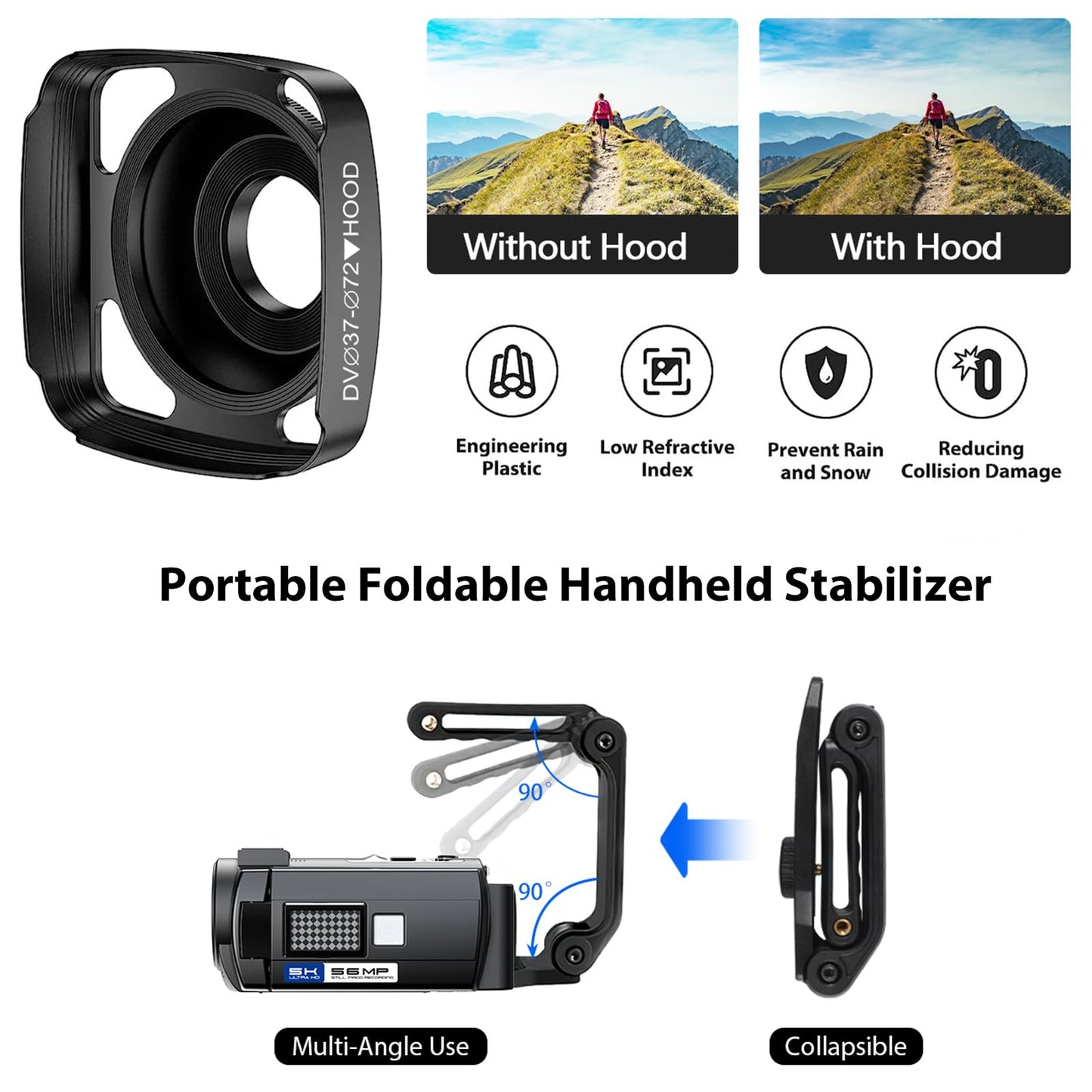 5K Video Camera Camcorder 56MP Wifi IR Night Vision Vlogging Camera, 16X Digital Zoom Touchscreen YouTubers Camera Recorder with Microphone, Lens Hood, Stabiliser, Remote Control, Tripod & 2 Batteries