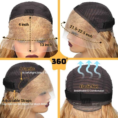 SOSATISFY Honey Blonde Wig Human Hair 200 Density 13x4 Blonde Wig Human Hair Body Wave Human Hair 27# Colored Wigs Pre Plucked with Baby Hair for Women 24 inch
