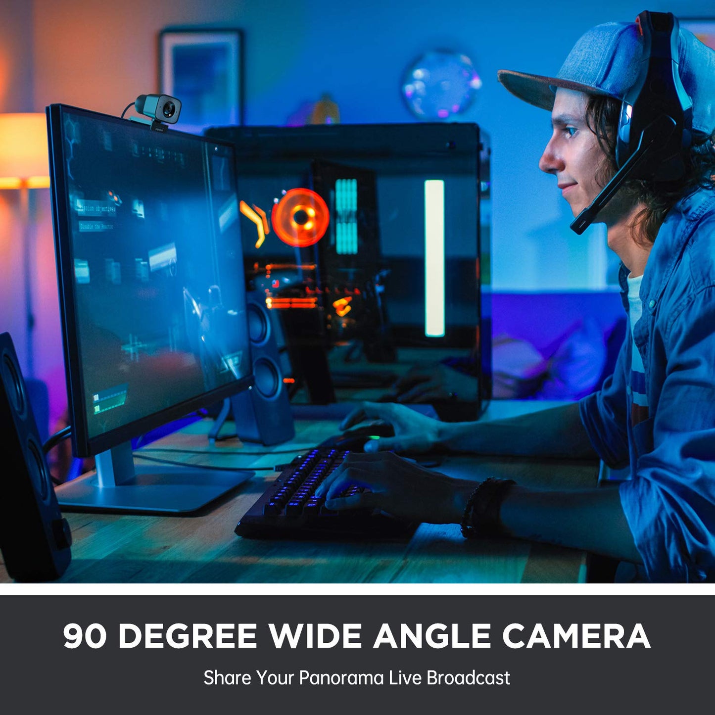2023 2K Ultra HD Webcam, PAPALOOK PA930 1080P 60FPS Live StreamCam with Dual Microphone, 90° Fixed Focus, Privacy Cover and Tripod, Computer USB Web Camera for Zoom/Skype/Twitch/OBS