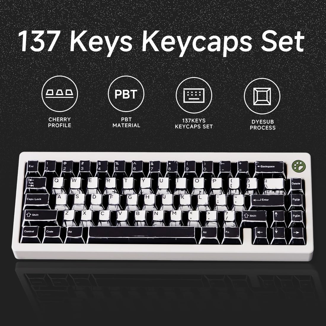 Anime PBT Keycaps,Japanese Manga Cherry Profile Custom Keycaps Set 60 65 75 100 Percent,5 Side Dye Sublimation 137 Keys Set for Cherry Gateron MX Switches Keyboards,Black and White