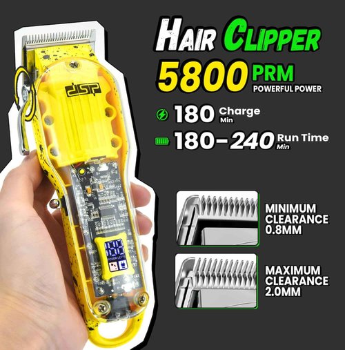 DSP Hair Clipper, Trimmer, Shaver Kits for Men Professional Barber Clipper and Trimmer Sets with Travel Case, Rechargeable, LED Display, Yellow