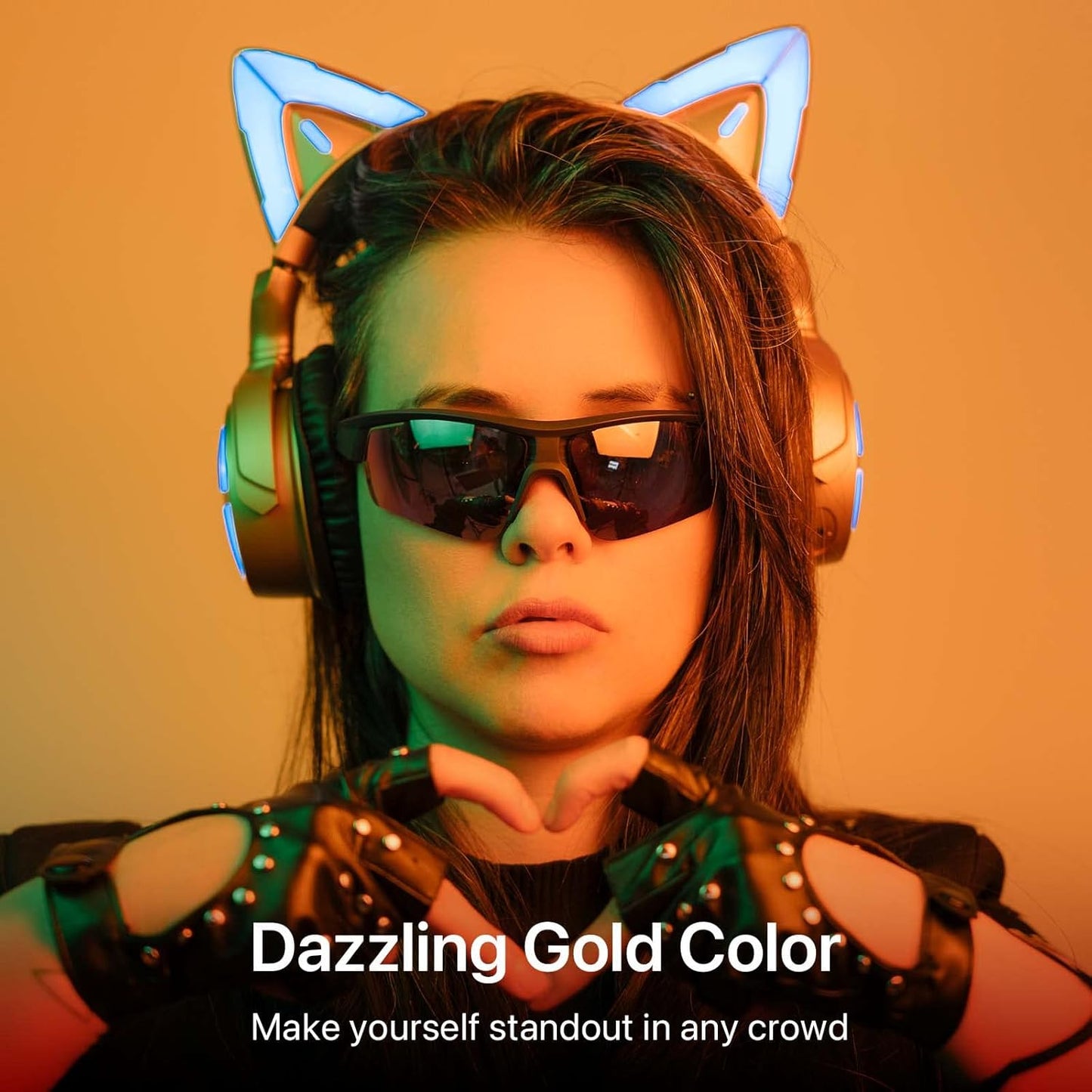 YOWU RGB Cat Ear Headphone 4, Upgraded Wireless & Wired Gaming Headset with Attachable HD Microphone -Active Noise Reduction, Dual-Channel Stereo & Customizable Lighting and Effect via APP (Pink)