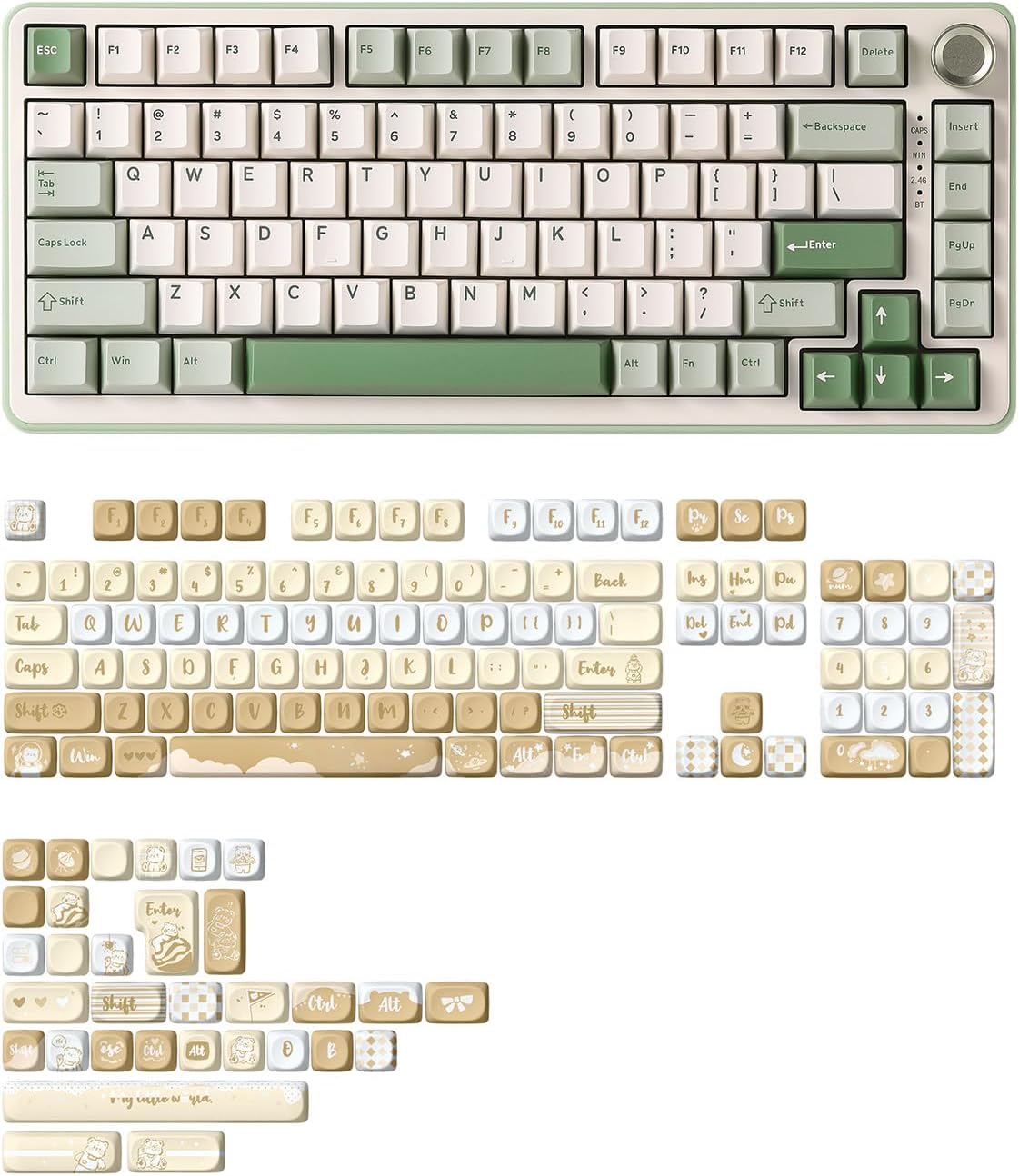 YUNZII B75 PRO Wireless Mechanical Keyboard(Matcha Green, Cocoa Cream V2 Switch) 136 Keys MOA Keycaps(Butter)