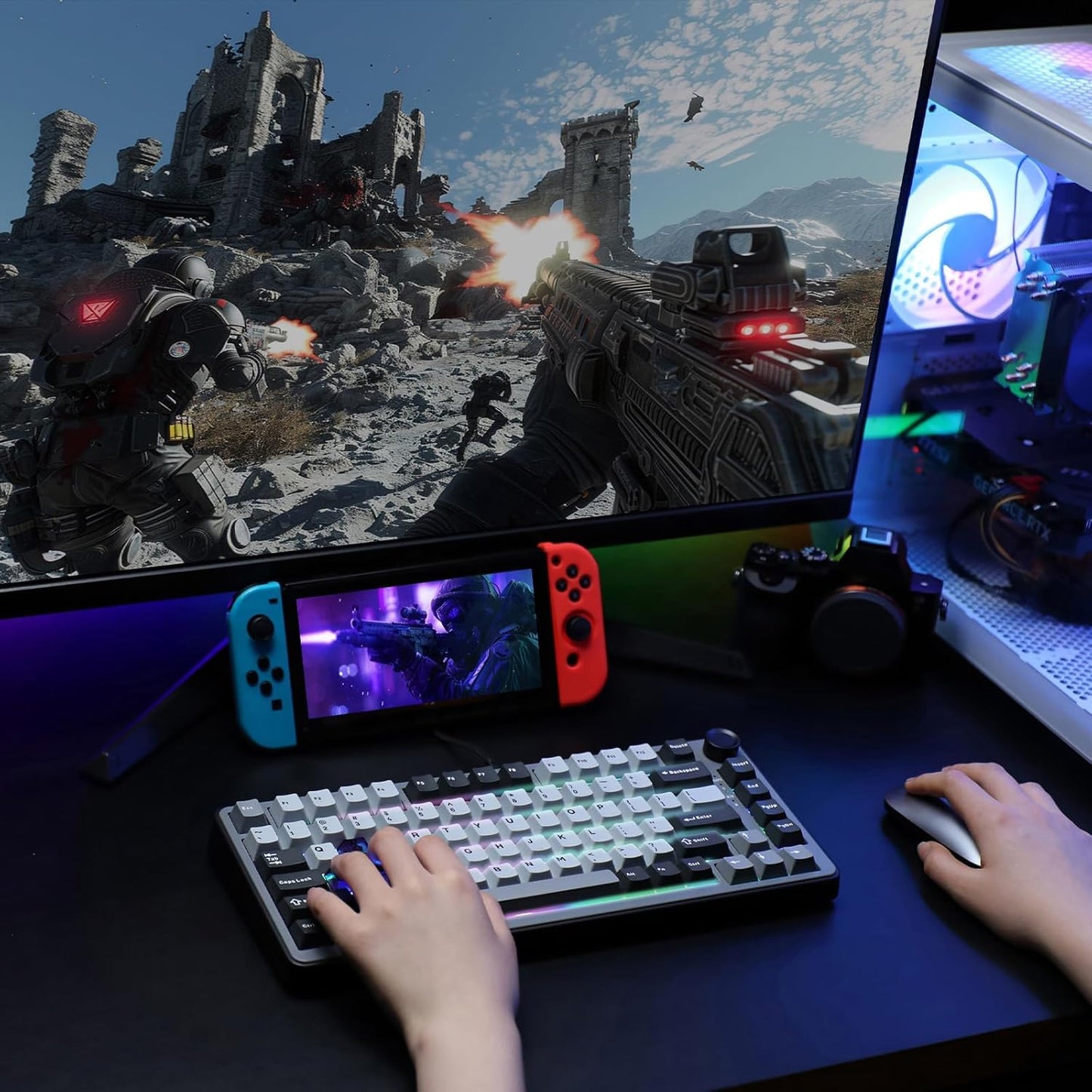 YUNZII RT75 Rapid Trigger Wired Gaming Keyboard,Hall Effect Magnetic Switch,Adjustable Actuation Esports,75% TKL Layout with Knob,RGB Backlit, PBT Keycaps for Mac/Win (Black, Outemu Switch)