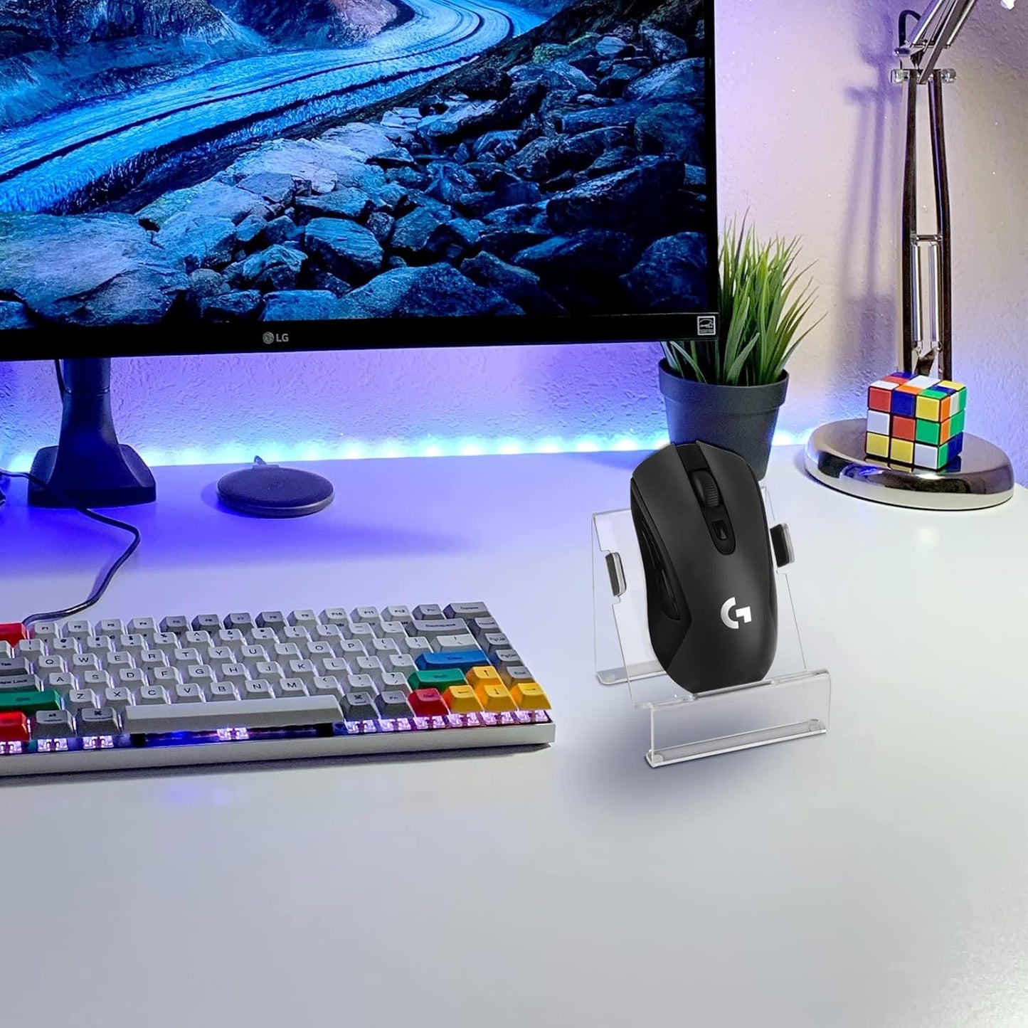 Acrylic Mouse Holder Stand, Desktop Vertical Mount Stand Base for Wired and Wireless Mouse, Universal Computer Mouse Display Stand PC Gaming Mouse Organizer Holder - Clear