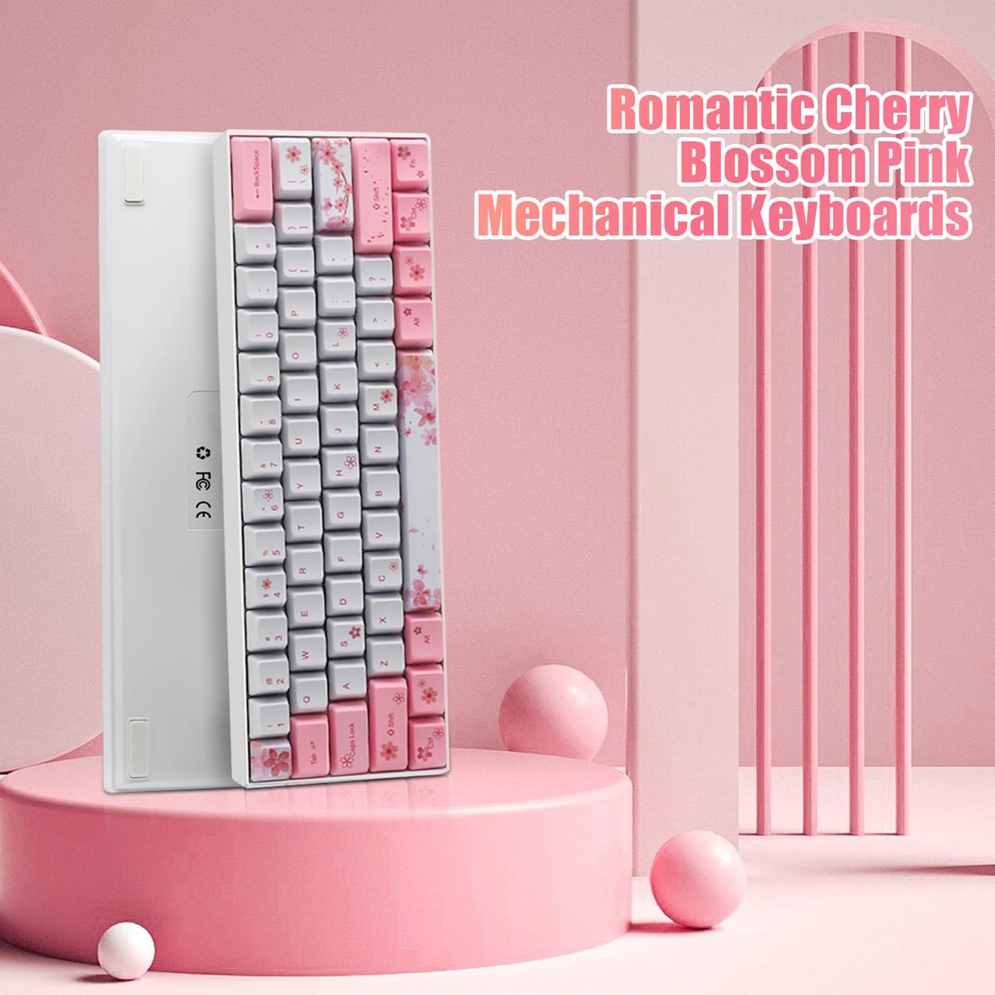 ZMX Cherry Blossom Pink Mechanical Keyboard,60% Compact Hot Swappable USB-C Wired RGB Gaming Keyboard 61 Keys Mini Cute Keyboard with Dye-Sublimation PBT Keycap for PC/Mac (Black Switch)