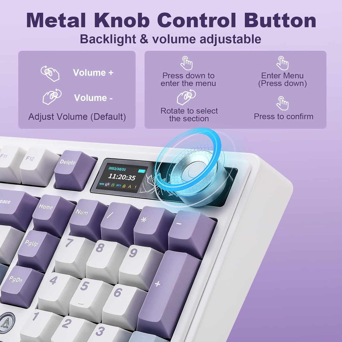 AJAZZ AK980 Mechanical Keyboard with Smart Display & Knob, PBT Keycaps-MOA Highly Rounded Heat Sublimation