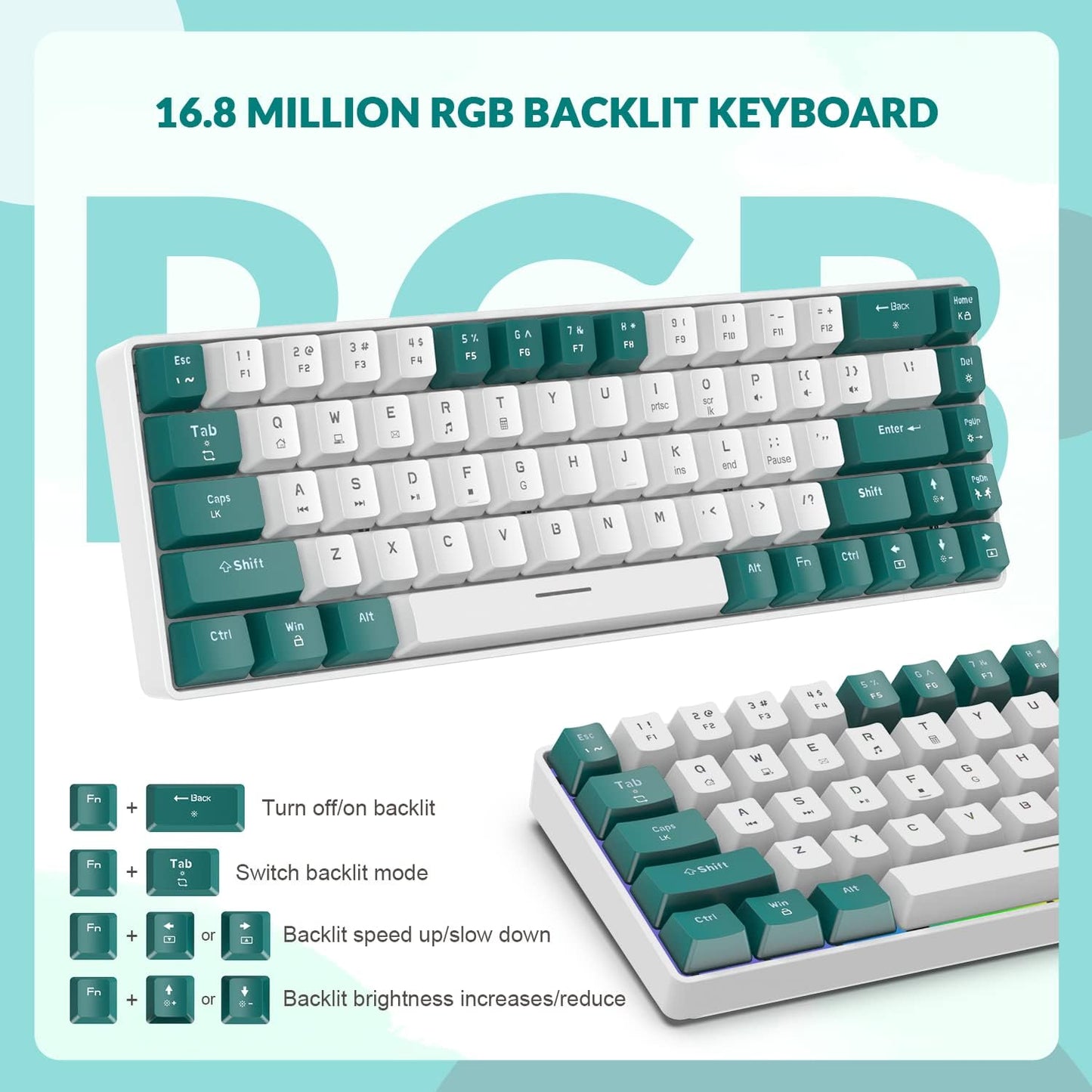 ZIYOU LANG RK-T8 Wired 65% Mechanical Gaming Keyboard with RGB LED Backlit Anti-ghosting TKL Mini 68 Key Custom Coiled C to A Cable Linear Red Switch for PS4 PS5 Xbox PC Mac Gamer(Gray/White/Orange)