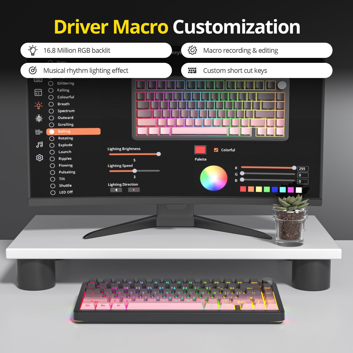 surmen M75 75% Wireless Creamy Keyboard with Gasket, Pre-lubed Triple Mode Bluetooth Mechanical Gaming Keyboard BT5.0/2.4Ghz/USB with Sound Absorbing Pads Hot-Swap(Sunset)