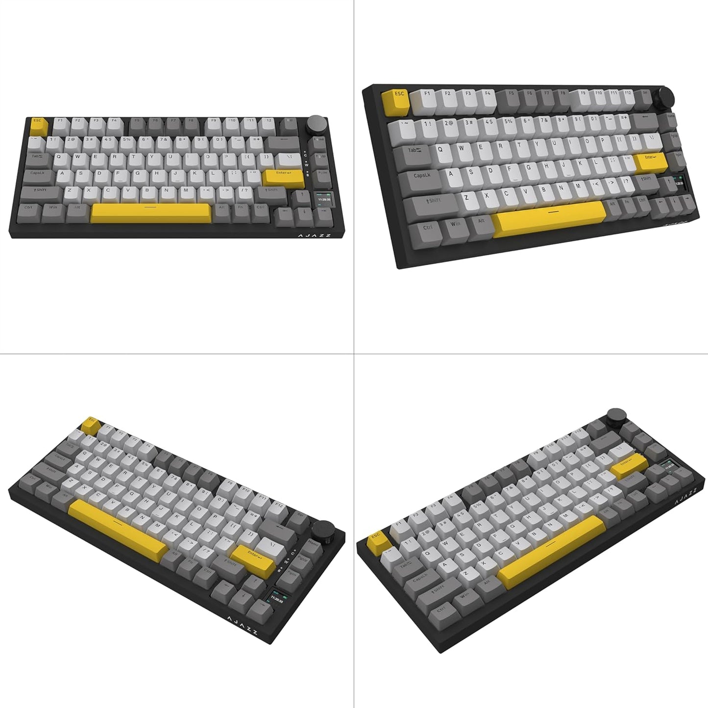 AJAZZ AK820 Pro 75% Gasket RGB Wireless Mechanical Keyboard with TFT Screen, Volume knob, Bluetooth/2.4G/Wired 3-Modes, Compact 82 Hot-Swap Keys, Tricolor PBT Keycap, 4000 mAh (Purple&Blue 3-Modes)