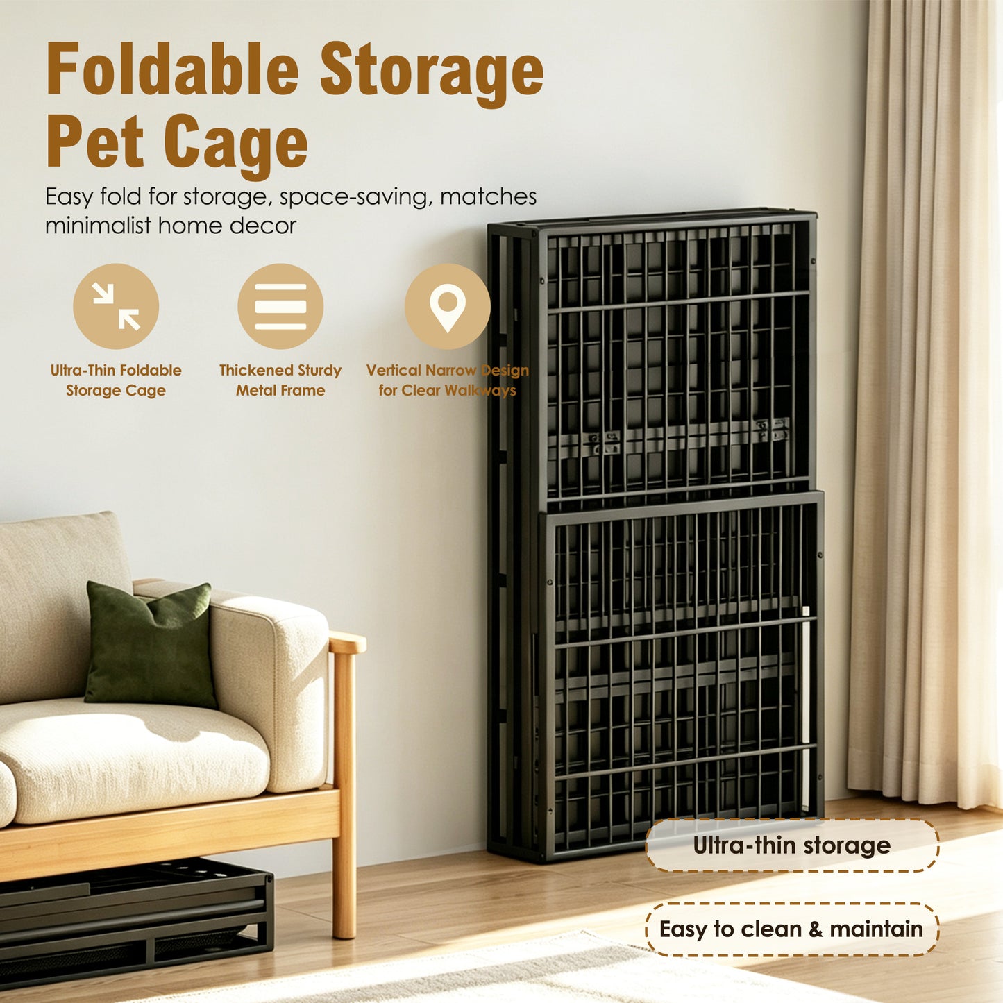 Heavy Duty Dog Crate with Lockable Wheels & Perforated Top - Indoor Outdoor Metal Kennel