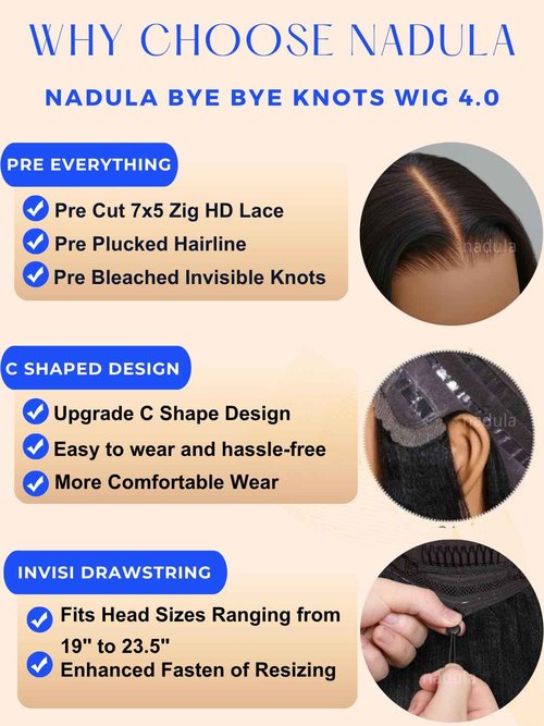 Nadula Glueless Bye Bye Knots Short Bob Drawstring Wig human Hair with Blow Out Bangs, Black to Chestnut Brown Ombre Pre Cut 7X5 HD Lace Front Wigs Pre Plucked Bleached Knots Ready to Wear 10inch