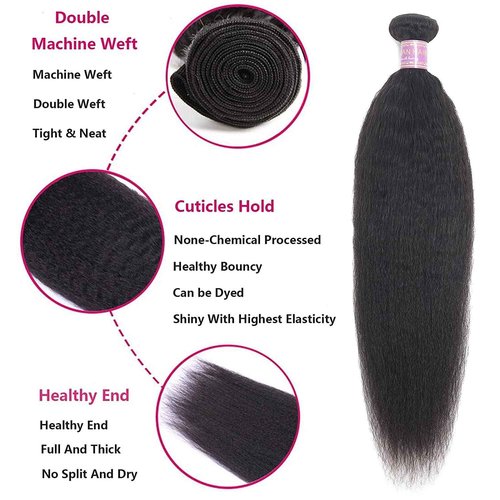 Kinky Straight Human Hair 1Bundles 20Inch Yaki Straight Human Hair Extensions 100% Unprocessed Brazilian Virgin Kinky Straight Human Hair For Black Women Natural Black (20Inch, 1 Bundles)