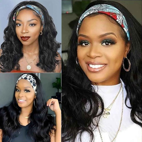 Comfair Headband Wig Human Hair Body Wave 22 Inch Glueless No Sew Headband Wig 100% Brazilian Virgin Hair 180% Dencity Wear and Go Headband Wigs for Black Women Natural Color Beginner Friendly