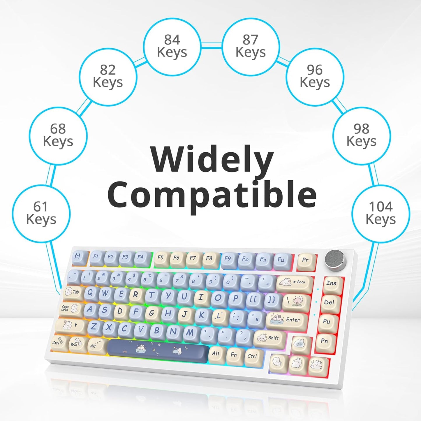 61 PBT Game keycap, 60% Backlight with Key Puller OEM Configuration American Layout, 87/104 Mechanical Keyboard (no Keyboard) (Ahris)