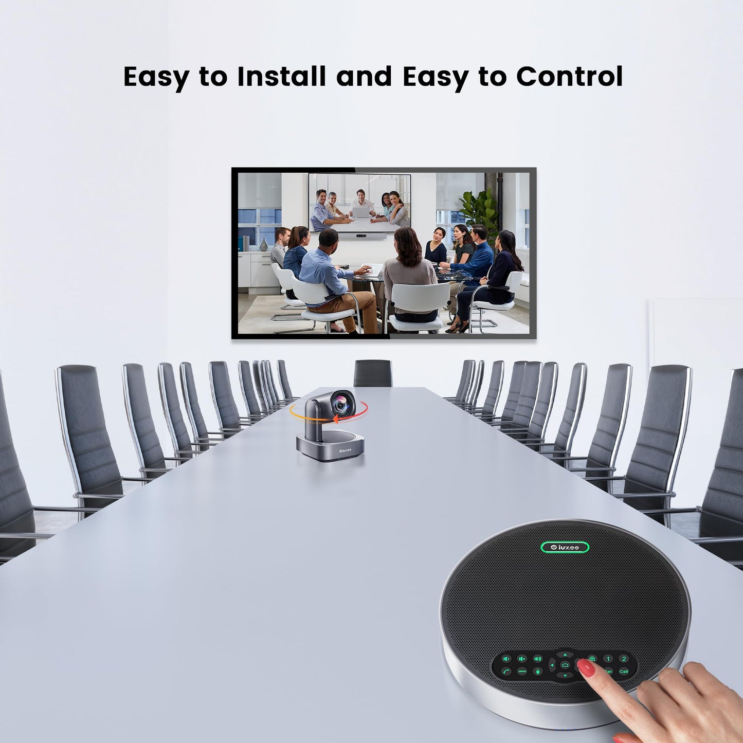 All-in-One PTZ 4K Video Conference Room Camera System with Bluetooth Speakerphone 2 Expansion mics 12X Optical Zoom HDMI Wide View Angle Lens Works with Zoom Webex for Large Meeting Room