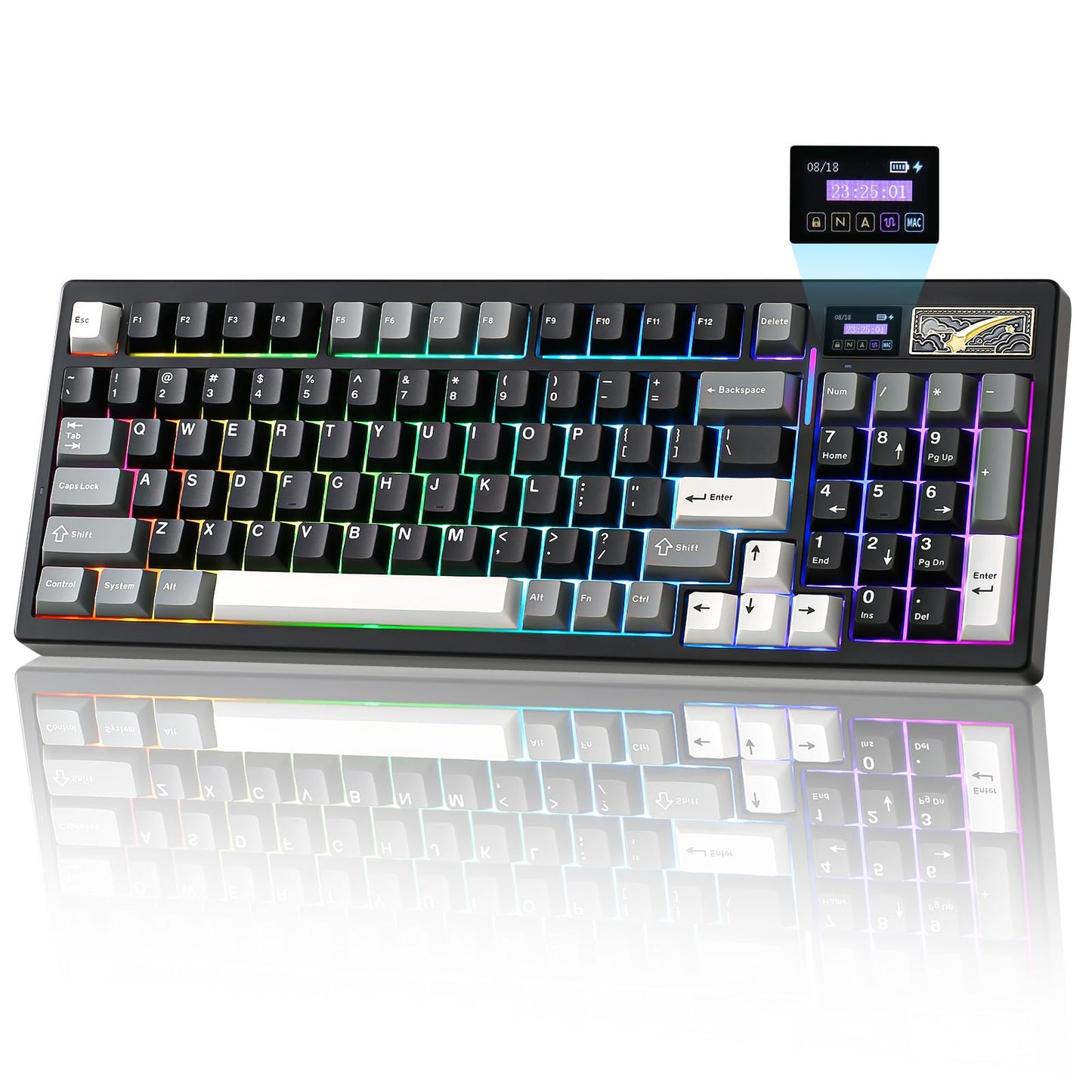 YUNZII IF99 Wireless Mechanical Gaming Keyboard with Smart LCD Display, QMK/VIA Programmable BT/2.4G/USB-C Gasket Mounted Hot Swap RGB 96% Layout for Mac/Win (Black, Gateron Zero Switch)