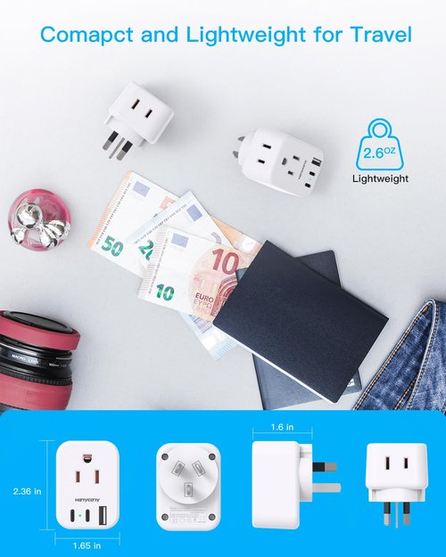 US to Australia New Zealand Power Plug Adapter, HANYCONY Type I Adapter Plug 2 Outlets 3 USB Ports(2 USB C), Australia Travel Plug Adapter for USA to Australian AU China Argentina Fiji Essentials