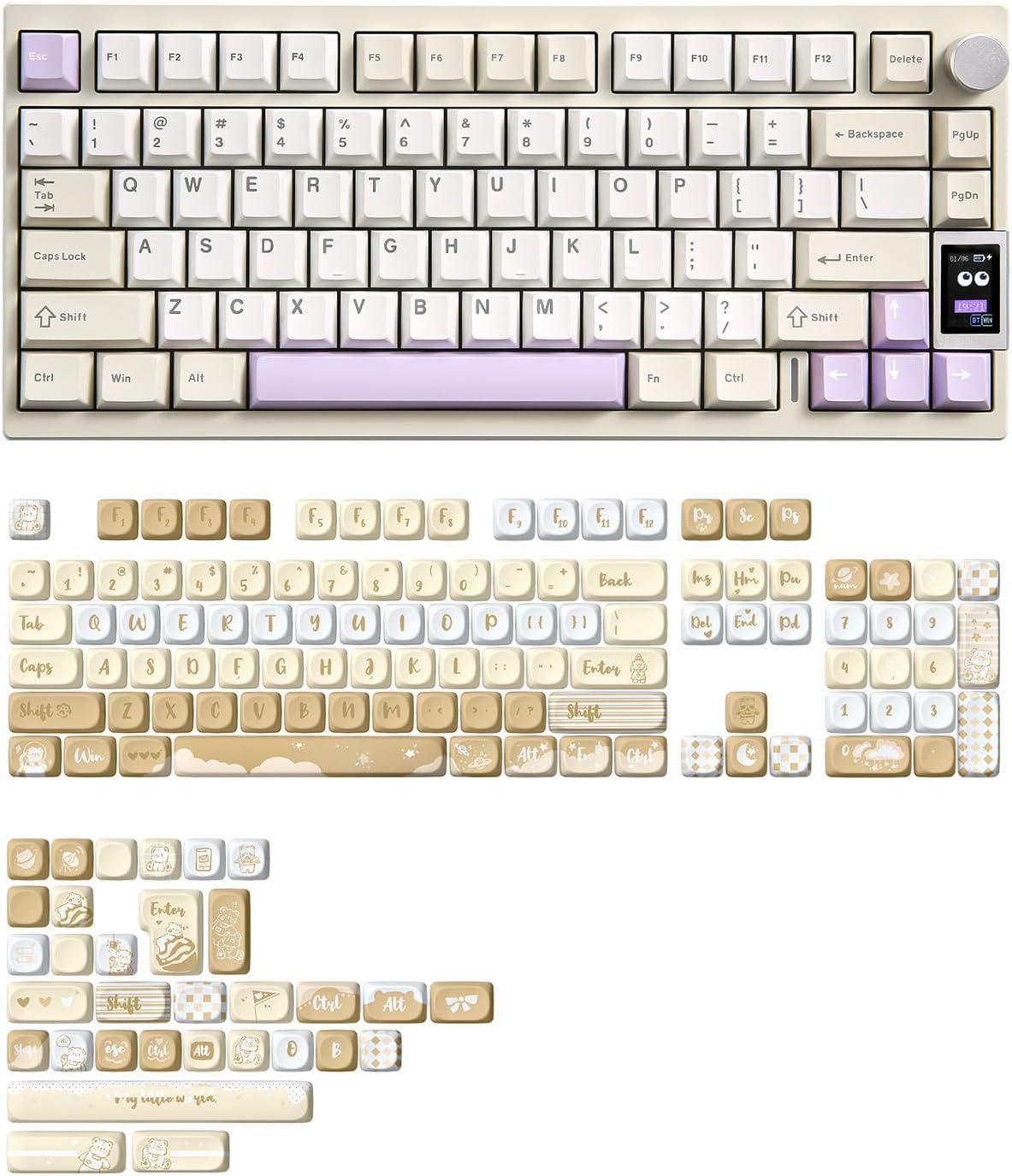 YUNZII AL80 Wireless Mechanical Keyboard(Beige, Cocoa Cream V2 Switch), 136 Keys MOA Keycaps(Butter)