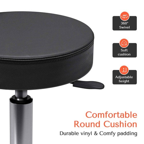 TASALON Rolling Stool - Adjustable Stool with Wheels - Soft Swivel Workbench - Desk Chair for Kitchen, Salon, Spa, Tattoo, Pedicure - Massage Salon Esthetician Chair – Black