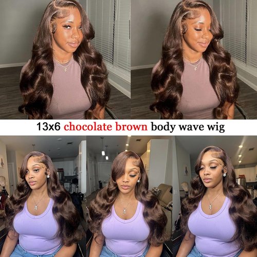 TESCOGOYS 14 Inch Chocolate Brown Lace Front Wig Human Hair 180 Density 13x6 Body Wave Lace Front Wigs Human Hair Pre Plucked Colored Frontal Wigs Human Hair Brown Wig Human Hair Wigs for Women