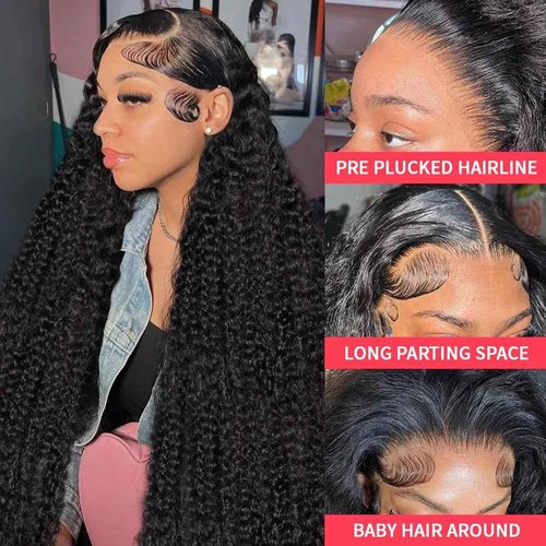 QKOQKO 13x6 Water Wave Lace Front Wigs Human Hair Wigs 10A 250 Density HD Transparent Wet and Wavy Lace Front Wigs Glueless Deep Curly Lace Frontal Wigs Human Hair Pre Plucked for Women(12 Inch)