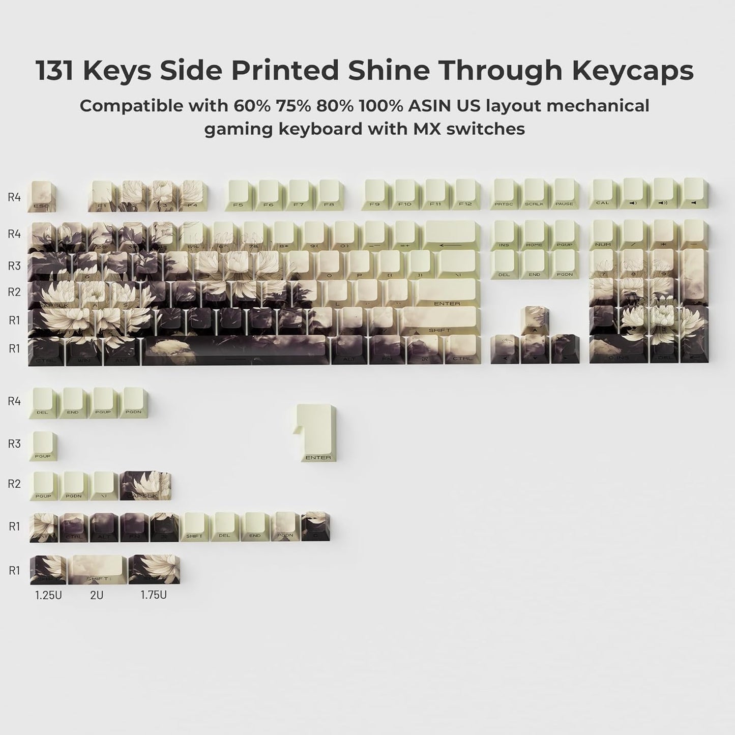 XVX Bamboo Grove Shine Through Keycaps, Double Shot PBT Keycaps, Side Printed Keyboard Caps with Dye Sublimation Full Keycap Sets Suitable for Gateron Cherry MX Switches Mechanical Keyboard