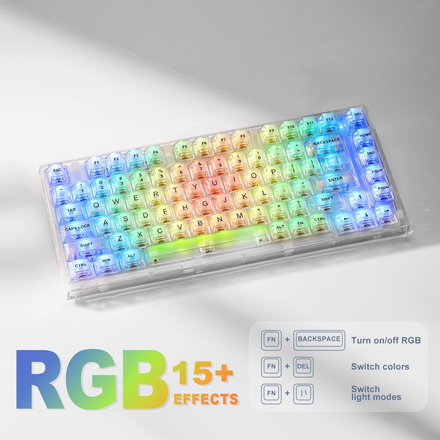 YUNZII X75 PRO 82 Key Wireless Hot Swappable Mechanical Gaming Keyboard with Transparent Keycaps,Gasket Mount,BT5.0/2.4G/USB-C for Windows/Mac(Crystal Ice Switch, Wireless-White)