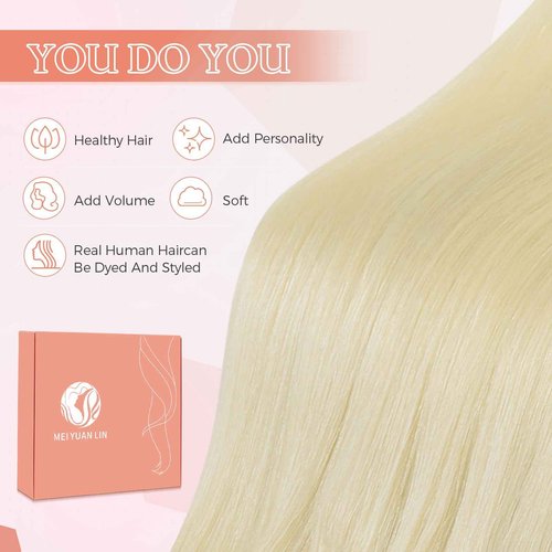 MEI YUAN LIN Human Hair Clip in Extensions Platinum Blonde Long Straight Remy Clip in Hair Extensions Instant Volume And Length 20 Inch 120g 7pcs