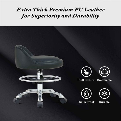 HNKastela Rolling Shop Stool with Back Support - Height Adjustable Stool with Wheels Heavy Duty for Salon Spa Tattoo Esthetician Kitchen