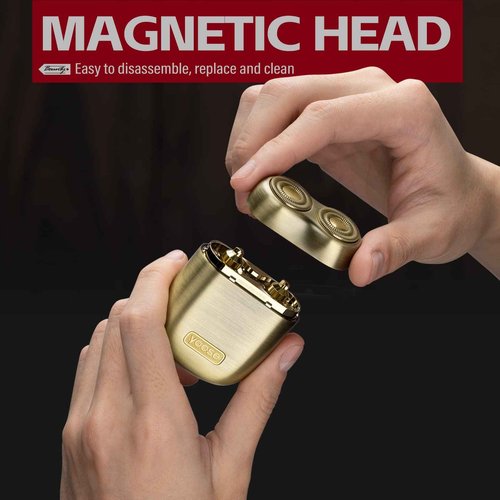 yoose Bounty Hunter Mini Shaver Gift Set, Portable Alloy Travel Shavers, Cordless Shaving, USB-C Rechargeable Electric Razor for Men, Dry Shave, IPX7 Waterproof, Easy Cleaning, Battery Indicator, Gold