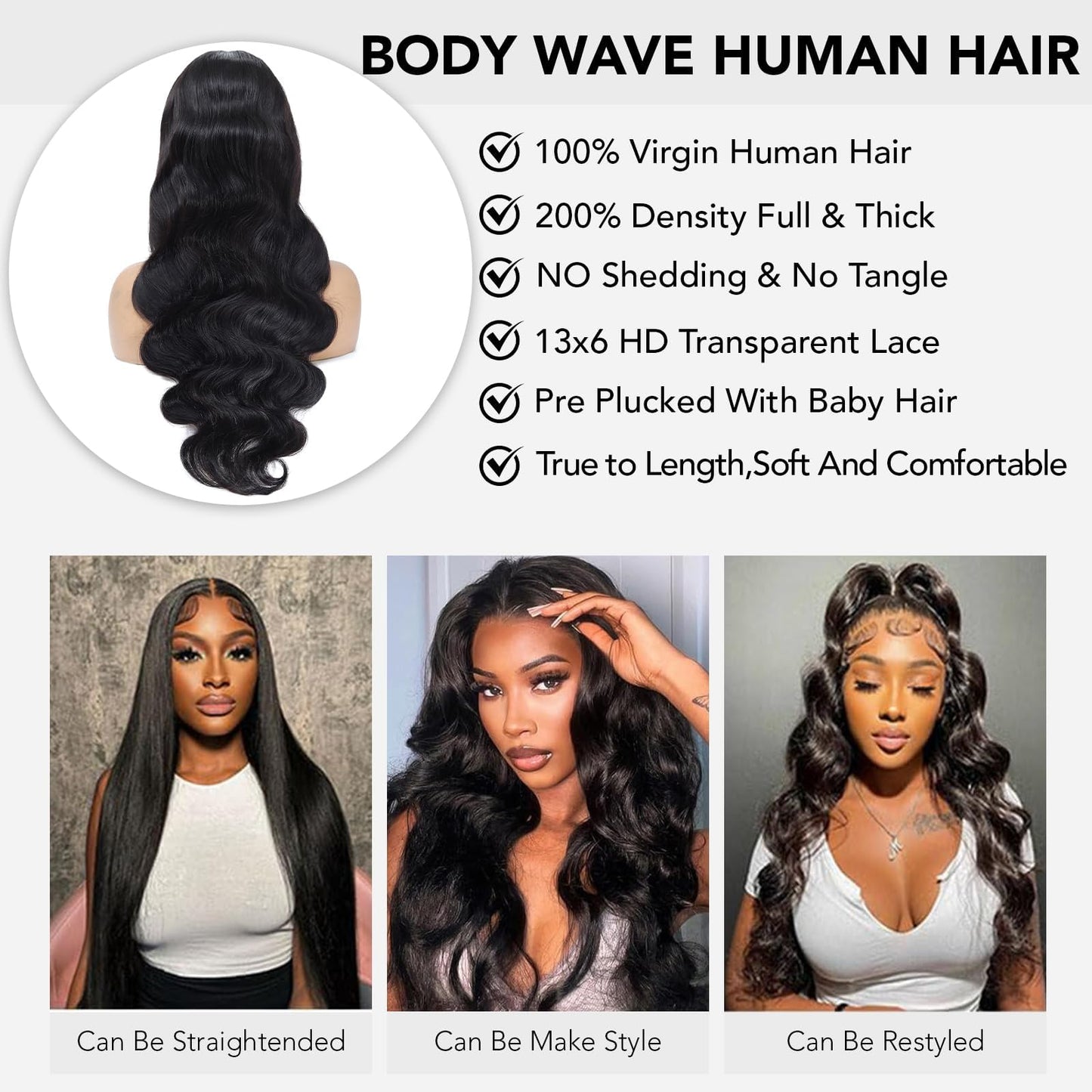 Pevrvfe 13x6 HD Lace Front Wigs Human Hair 30 Inch Body Wave Lace Front Wigs Human Hair Pre Plucked 200 Density Natural Color Glueless Wig for Black Women