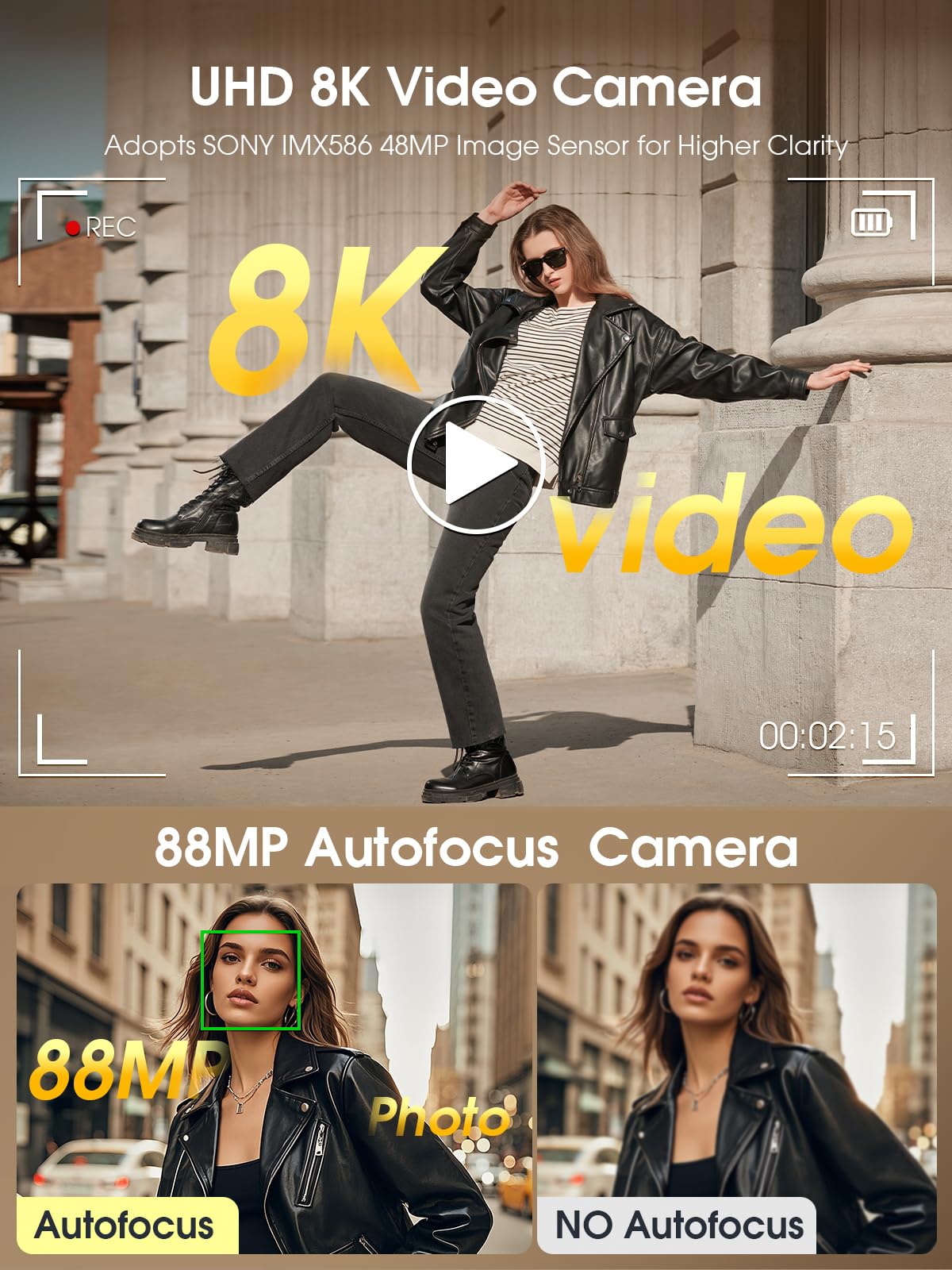8K Digital Camera, 88MP Cameras for Photography with WiFi & Touch Screen, 16X Zoom Vlogging Camera for YouTube Video, Autofocus & Anti-Shake, Dual Camera, 2 Batteries, 64GB Card, Flash, Lens Hood