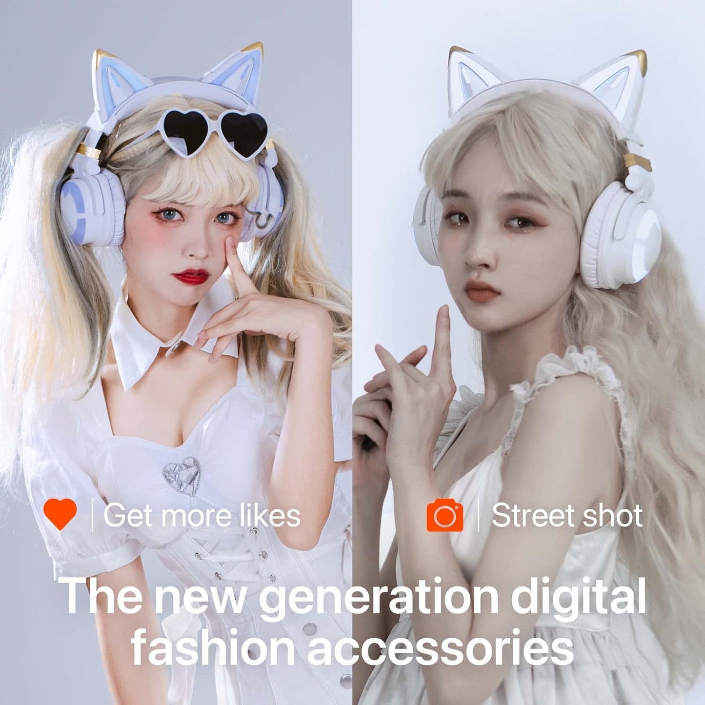 YOWU Cat Ear Headphones 3G, RGB Wireless/Wired 5.0 Foldable Gaming Headset with 7.1 Surround Sound, Built-in Mic & Customizable Lighting and Effect via APP(White)