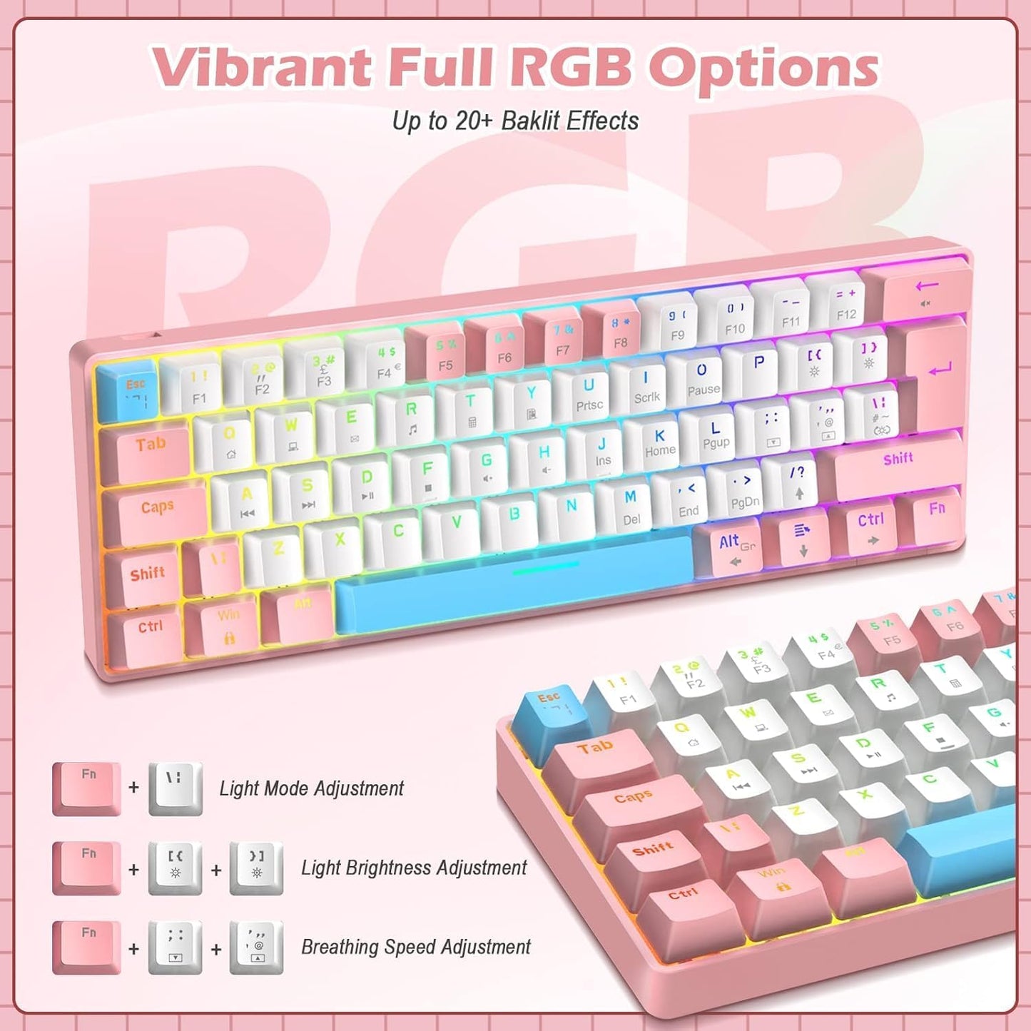 ZIYOU LANG RK-T60 Wired Mechanical Gaming Keyboard and Mouse Combo Portable with Rainbow Backlit 62Key NKRO 6400DPI RGB Honeycomb Mice Coiled Aviator Cable for PS4/PC/WIN Gamer(Dark Gray/Blue Switch)