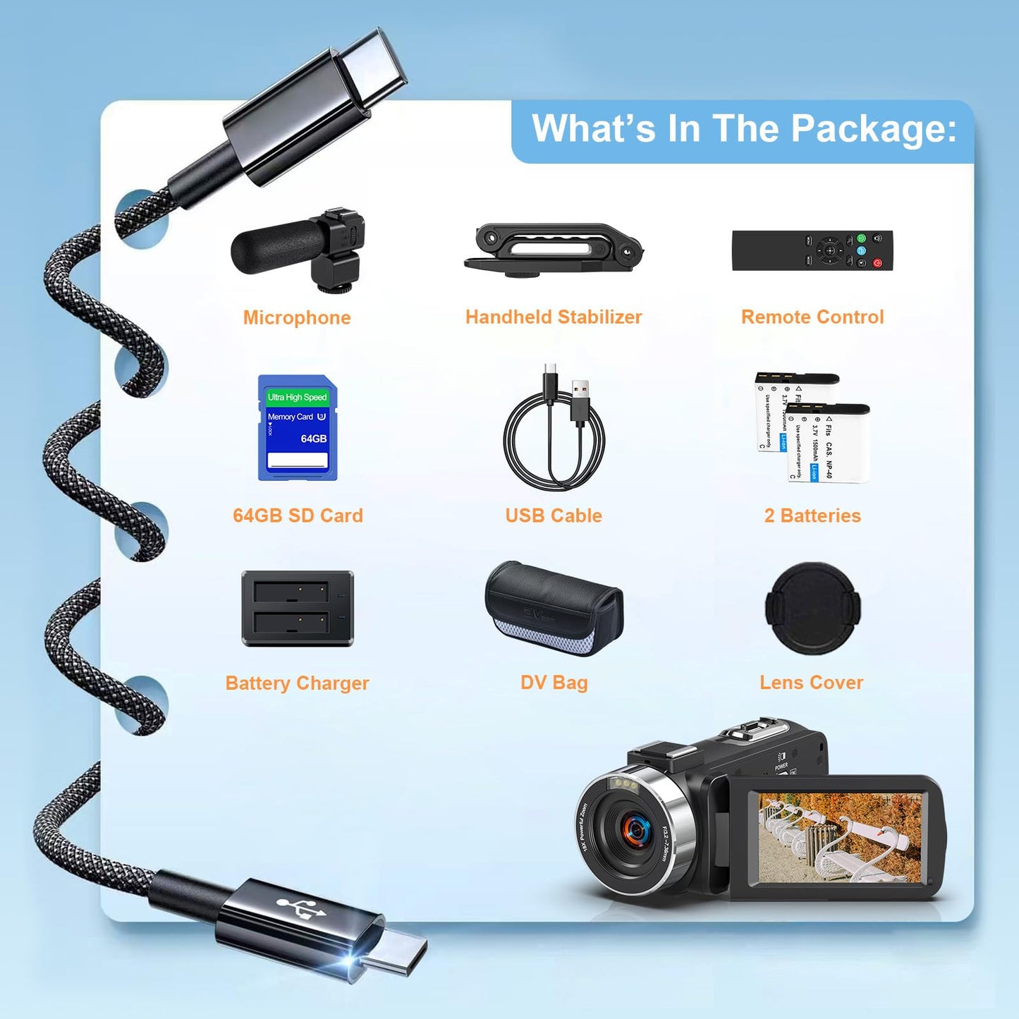 8K 64MP Video Camera Camcorder IR Night Vision Vlogging Camera 18X Zoom WiFi Digital Camera for YouTube 3.0'' Touch Screen Camcorder with 64GB SD Card, 2 Batteries, Remote Control, Mic and Stabilizer