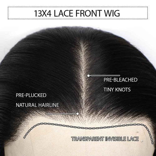 16 Inch Straight Human Hair Wigs 13×4 Straight Lace Front Wigs 220 Density Double Drawn Blunt Cut Long Bob Wig for Black Women Pre Plucked Bleached Knot Brazilian Hair HD Transparent Lace Frontal Wig