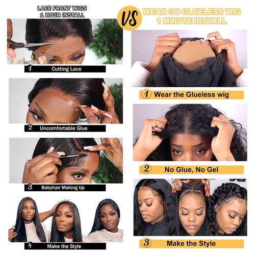 Domiso Glueless Wear and Go Bob Wig Deep Wave Bob Wigs Lace Front Wigs Human Hair Lace Pre Cut Hairline Pre Plucked No Glue Lace Wig Natural Black 12 Inch