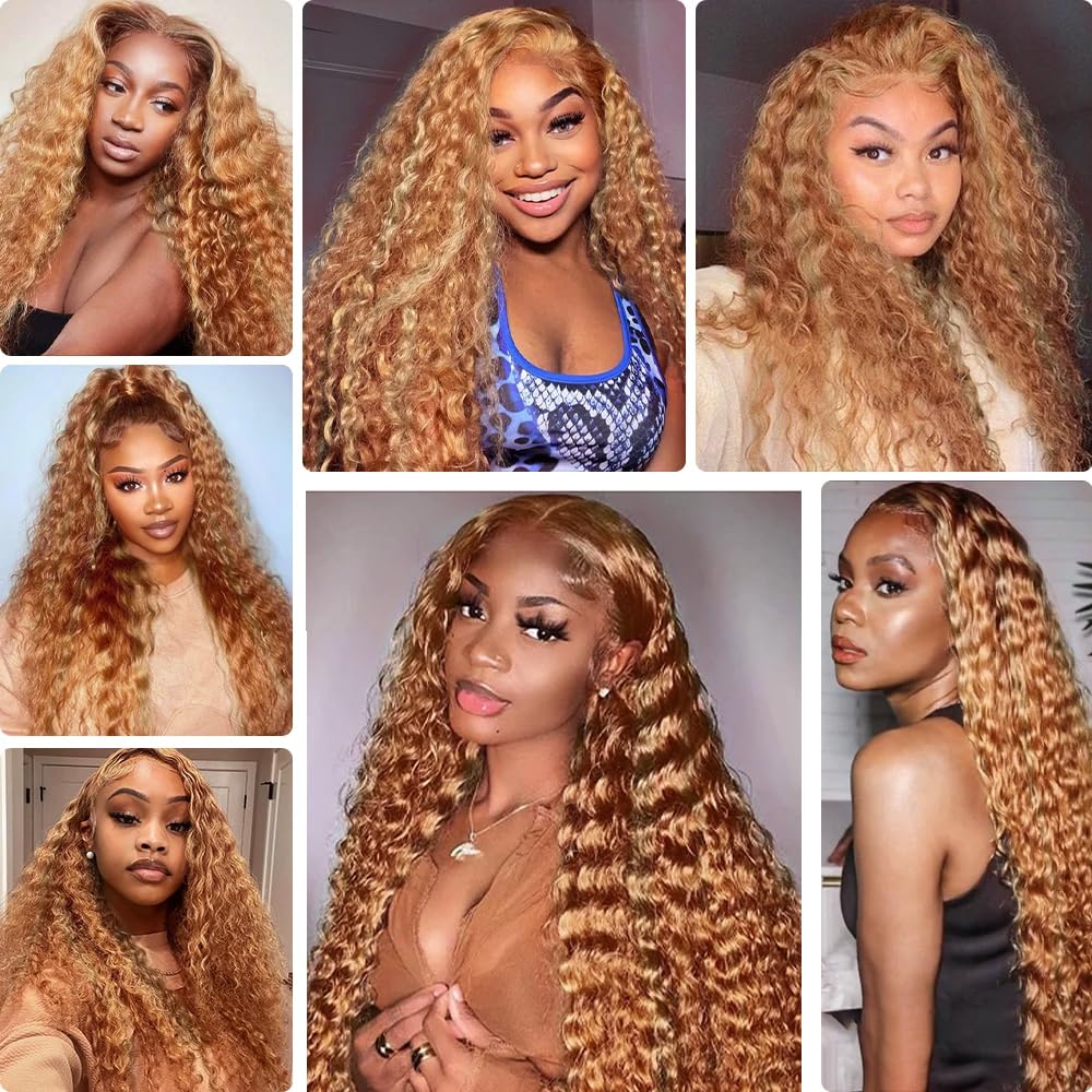 30 Inch P27/30 Human Hair Color #30 Deep Wave Bundles Peruvian Virgin Hair - Two Tone Honey Blonde Mixed With Brown - Double Weft Hair Weave