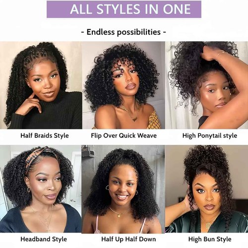 Kinky Curly Half Wig Human Hair 220 Density 3 In 1 Seamless Flip Over Half Wigs Wear Go Glueless Wigs Human Hair With Drawstring Beginner Friendly Curly Half Headband Wig Human Hair For Women 20 Inch