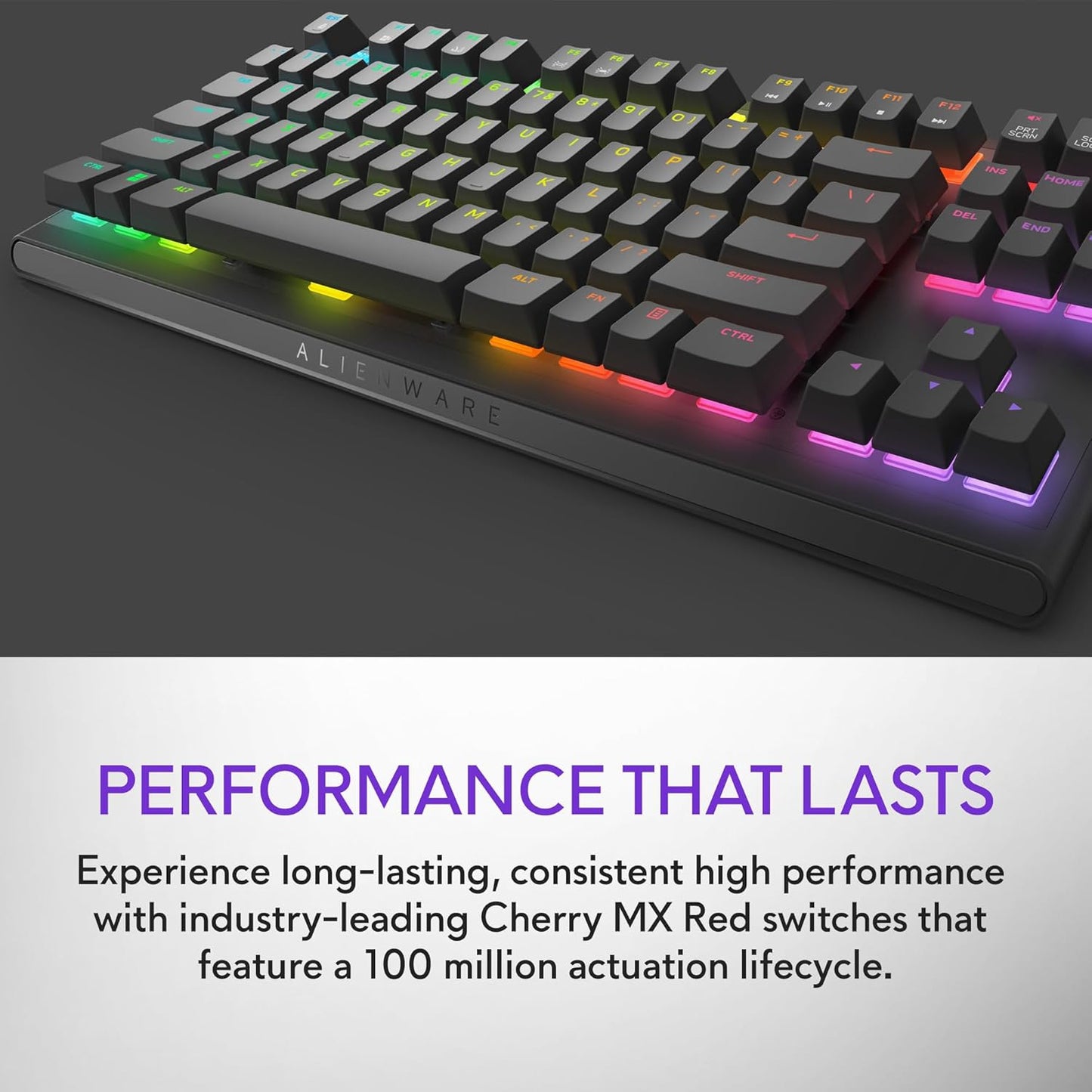 Alienware Low-Profile RGB Gaming Keyboard AW510K Light, Alienfx Per Key RGB Lighting, Media Controls and USB Passthrough, Cherry MX Low Profile Red Switches, Lunar light